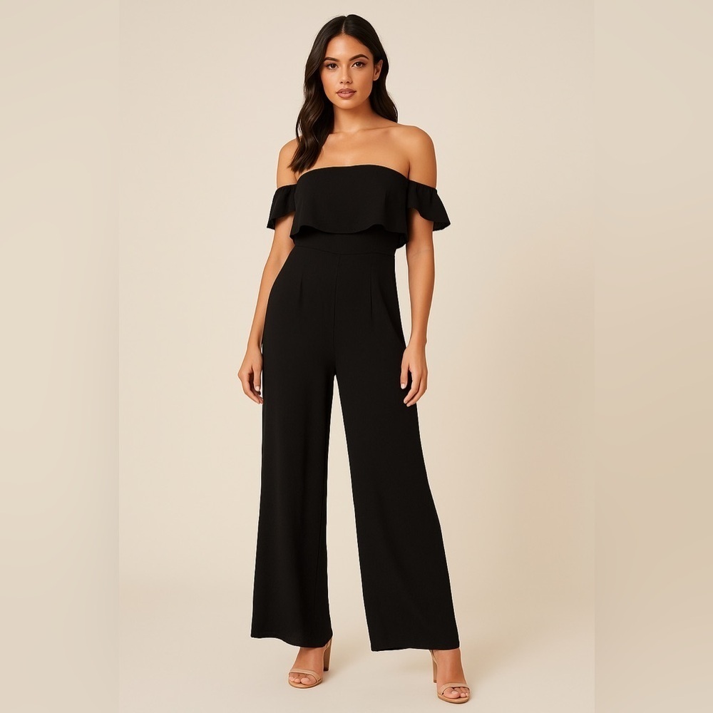 Missguided Black Off-Shoulder Wide-Leg Jumpsuit - Size US 4 / UK 8 / EUR 36
